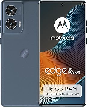 Motorola Moto Edge50 Fusion Smartphone (display FHD+ pOLED da 6,7", fotocamera da 50 MP, 8/256 GB, 5000 mAh, con caricatore da 68 W, Android 14) Forest Blue, con custodia protettiva e supporto per