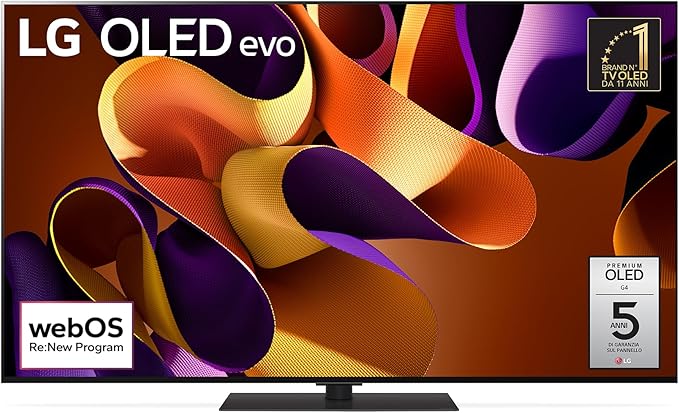 LG OLED evo 65'', Serie G4S 2024, OLED65G46LS, Smart TV 4K, Base da appoggio, Processore α11, Brightness Booster Max, 60W, Dolby Vision, Wi-Fi 6, 4 HDMI 2.1 4K@144Hz, GSYNC, VRR, ThinQ AI, webOS 24