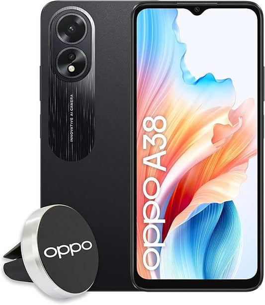 OPPO A38 4G Smartphone, AI Doppia fotocamera 50+2MP, Selfie 5MP, Display 6.56” 90HZ LCD HD+, 5000mAh, RAM 8GB (4+4) +ROM 128GB (esp1TB), IP54, Supporto Auto [Versione Italia],Glowing Black